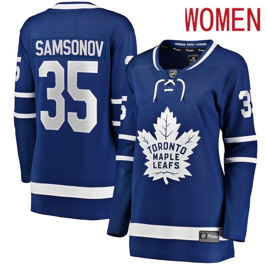 Women Toronto Maple Leafs #35 Ilya Samsonov Fanatics Branded Blue Home Breakaway Player NHL Jersey->customized nhl jersey->Custom Jersey